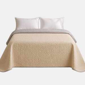 Colcha Reversível Bicolor BegeLinho Cama 180cm Donegal Collections