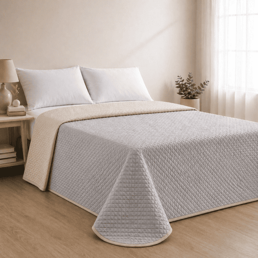 Colcha Reversível Bicolor BegeLinho Cama 180cm Donegal Collections
