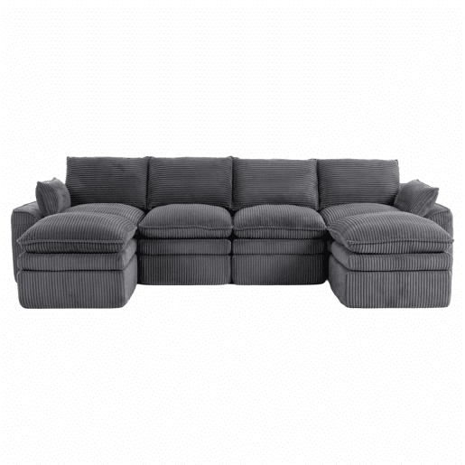 Sofá modular de 4 lugares - Inclui 2 pufes, almofadas e 2 bolsos laterais, espuma de 3 camadas + molas para recuperação rápida, combinável à vontade - Cinza escuro