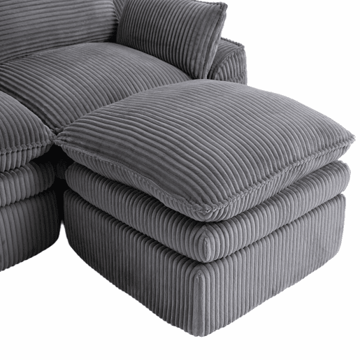 Sofá modular de 4 lugares - Inclui 2 pufes, almofadas e 2 bolsos laterais, espuma de 3 camadas + molas para recuperação rápida, combinável à vontade - Cinza escuro