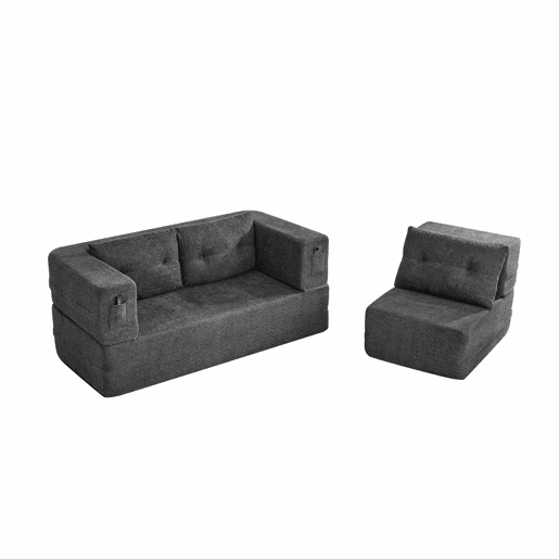 Sofá modular Nube - sofá-cama dobrável sem montagem, cama para hóspedes e sofá de chão convertível com bolsos laterais nos braços para telemóvel e comando - cinzento escuro