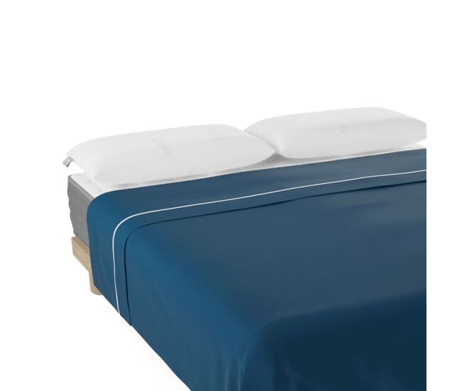Sábana encimera azul 100% algodón 180 hilos, suave, fresca, transpirable, lavable a 30ºc