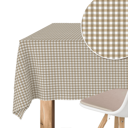 Toalha de mesa Vichy Pequena Taupe Teflon Pronta 140x140cm Donegal Collections