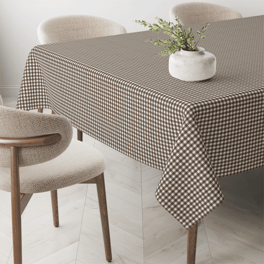 Toalha de mesa Vichy Pequena Marrom Teflon Pronta 250x140cm Donegal Collections