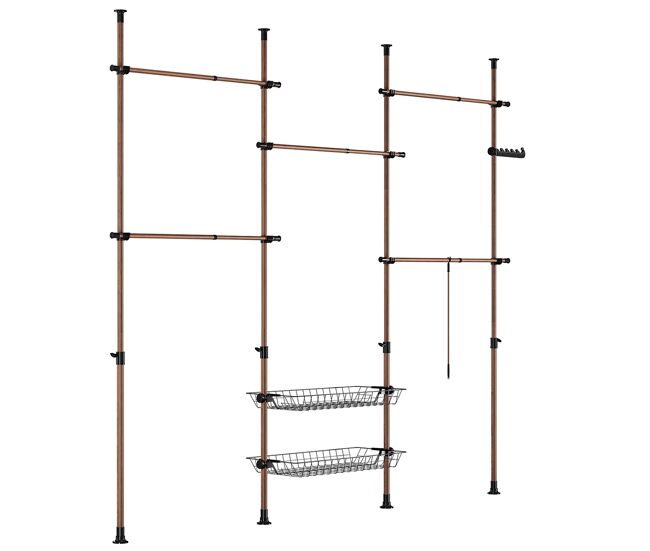 Sobuy | percheros burro en veta de madera | armario abierto | perchero telescópico | 331.8x37.0x295.0 cm | capacidad de carga 65 kg | kls04-ii-br