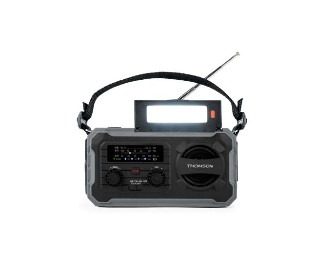Radio solar de emergencia fm/am con manivela, portátil, función powerbank solar 8000 mah, recargable usb-c, linterna, luz de lectura led sin pilas con dinamo thomson rt280g