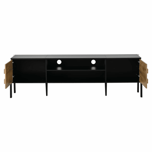 Móvel de TV 175x39,5x53 cm - Lowboard com 2 armários e espaço de armazenamento aberto, suporte para TV até 70 polegadas - Preto