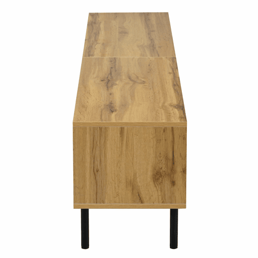 Móvel de TV Mosaik com 2 portas e 2 gavetas - Móvel baixo para sala de estar com 2 prateleiras abertas, pés metálicos - Cor natural