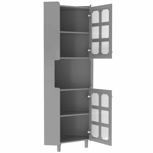 Armário de canto com iluminação LED - Multifuncional, acabamento lacado em MDF, estante para sala de estar, quarto, casa de banho, sala de jantar - Cinza