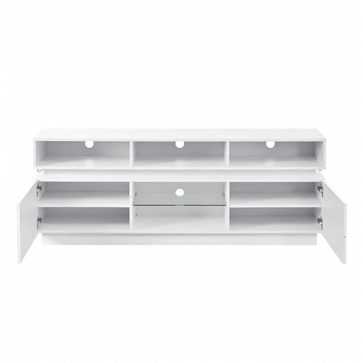 Móvel para TV 160 x 35 x 60 cm - suporte para TV de perfil baixo com prateleira em vidro temperado, acabamento de alto brilho, iluminação LED, MDF, adequado para TVs de 60 polegadas - branco