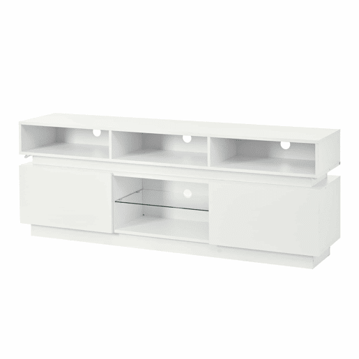 Móvel para TV 160 x 35 x 60 cm - suporte para TV de perfil baixo com prateleira em vidro temperado, acabamento de alto brilho, iluminação LED, MDF, adequado para TVs de 60 polegadas - branco