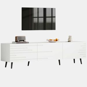 Móvel de TV 180 x 40 x 48 cm - 3 portas basculantes, padrão estampado, amplo espaço de arrumação, compatível com televisores até 80 polegadas, MDF - Branco