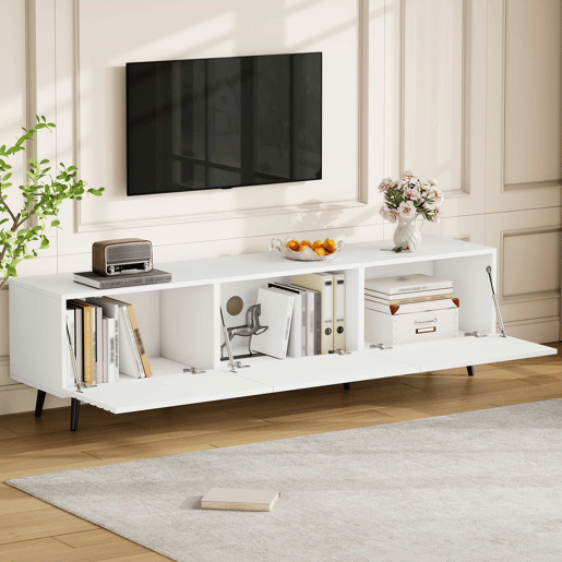 Móvel de TV 180 x 40 x 48 cm - 3 portas basculantes, padrão estampado, amplo espaço de arrumação, compatível com televisores até 80 polegadas, MDF - Branco