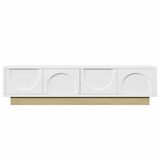 Móvel de TV moderno de 175 cm - design minimalista curvo, veios de madeira, amplo espaço de arrumação e organização de cabos - branco