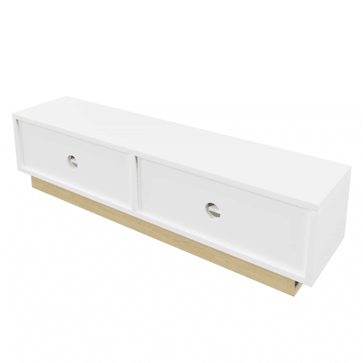 Móvel de TV moderno de 175 cm - design minimalista curvo, veios de madeira, amplo espaço de arrumação e organização de cabos - branco