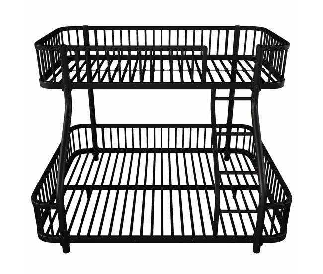 Litera metálica 90×200 cm + 140×200 cm - estructura de hierro con barandilla y escalera - negro