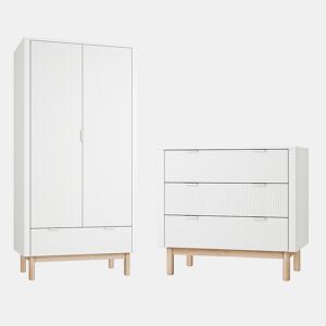 Cómoda com 3 gavetas e roupeiro de 2 portas Pinio Miloo Branco