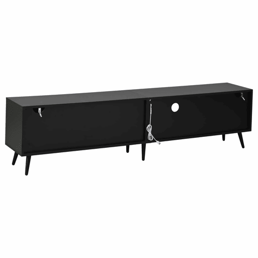 Móvel baixo para TV LED 175 x 31 x 43,5 cm - lowboard com 3 armários, vidro temperado, 6 pés de suporte, grande capacidade de arrumação, adequado para TV de 75 polegadas - madeira natural e preto