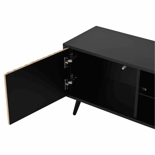 Móvel baixo para TV LED 175 x 31 x 43,5 cm - lowboard com 3 armários, vidro temperado, 6 pés de suporte, grande capacidade de arrumação, adequado para TV de 75 polegadas - madeira natural e preto