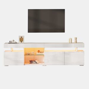 Móvel de TV baixo 180 x 35 x 45 cm - acabamento de alto brilho, 3 portas, prateleiras de vidro temperado ajustáveis, compatível com televisores até 80 polegadas, tampo em aglomerado - branco