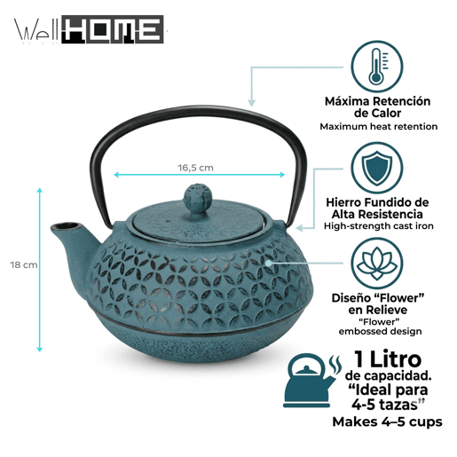 Bule de ferro fundido Well Home Flower, 1 litro