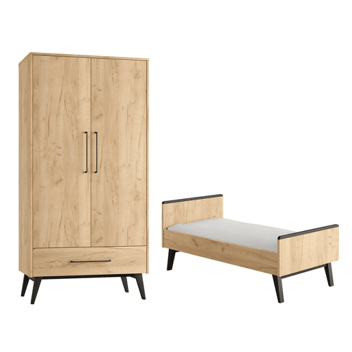 Berço evolutivo 70x140 e roupeiro 2 portas Pinio Retro Madeira