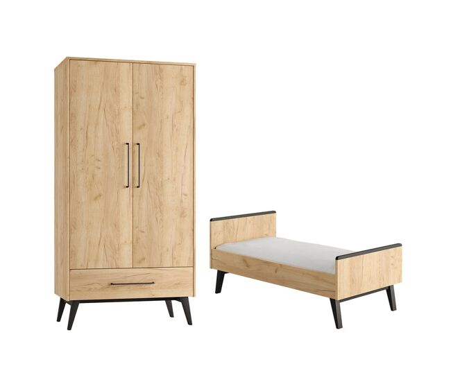 Cama convertible Pinio Retro Wood 70x140 y armario 2 puertas