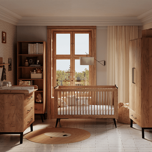 Berço evolutivo 70x140 e roupeiro 2 portas Pinio Retro Madeira