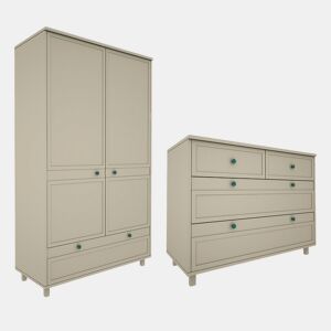 Cómoda de 4 gavetas e roupeiro de 2 portas Wood Luck Gabriel Verde Eucalipto