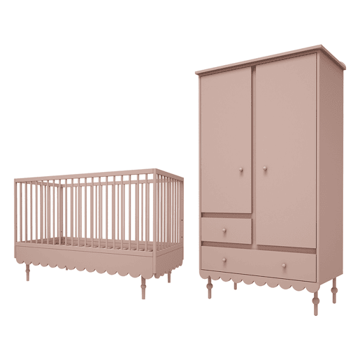 Berço evolutivo 70x140 e roupeiro 2 portas Wood Luck Babushka Rosa
