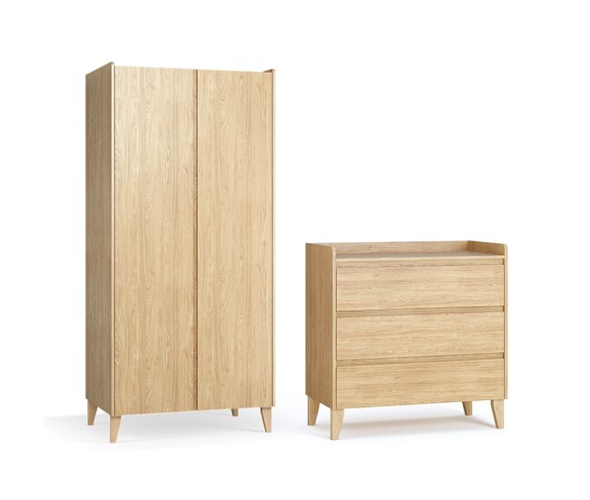 Cómoda 3 cajones y armario de 2 puertas vox muve madera