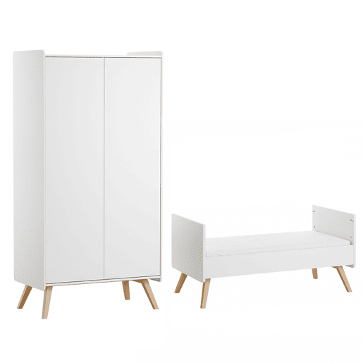 Cama extraível e roupeiro de 2 portas Vox Vintage Branco e Madeira 70x140