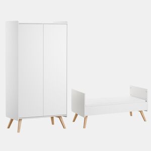 Cama extraível e roupeiro de 2 portas Vox Vintage Branco e Madeira 70x140
