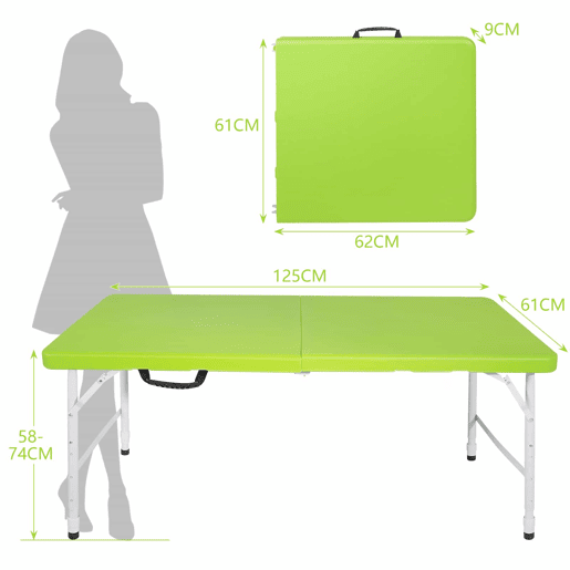 Mesa dobrável de 125 cm - resistente, com altura ajustável, multifuncional para acampamento e piquenique - verde Mesa dobrável de 125 cm - resistente, com altura ajustável, multifuncional para acampamento e piquenique - verde