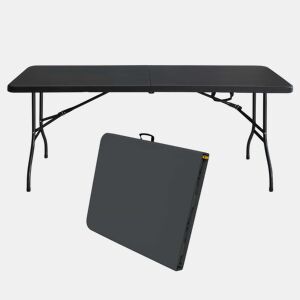 Mesa dobrável portátil de 180 cm - resistente, multifuncional, com pega, capacidade de carga de 135 kg - preta