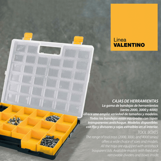 Organizador de plástico com 16 caixas removíveis.