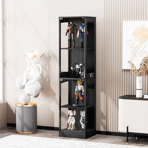 Vitrine de vidro 40 x 35 x 165 cm - 4 prateleiras, LED, portas de vidro, sensor inteligente - Preto