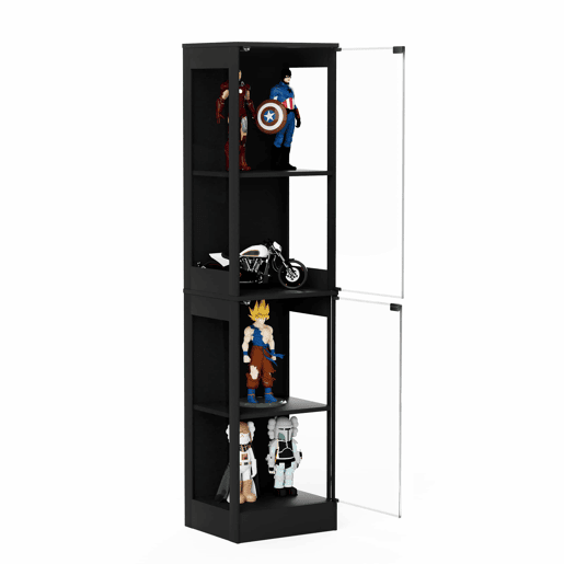 Vitrine de vidro 40 x 35 x 165 cm - 4 prateleiras, LED, portas de vidro, sensor inteligente - Preto