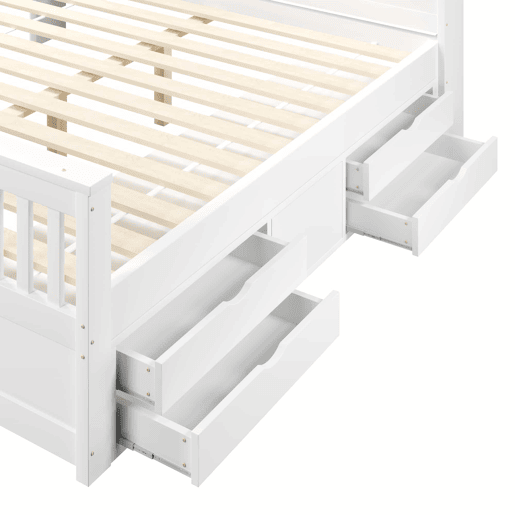 Cama de plataforma 180 x 200 cm - com prateleiras de arrumação, iluminação LED, porta USB e quatro gavetas - branco