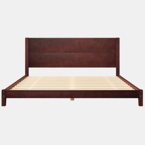 Cama de plataforma 180 x 200 cm - com cabeceira e base de ripas - castanho