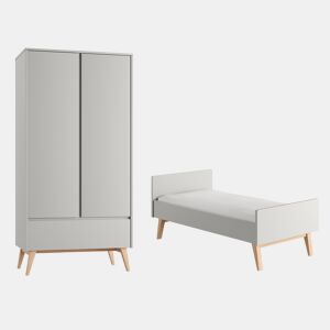 Berço evolutivo 70x140 e roupeiro 2 portas Pinio Swing Cinzento e madeira