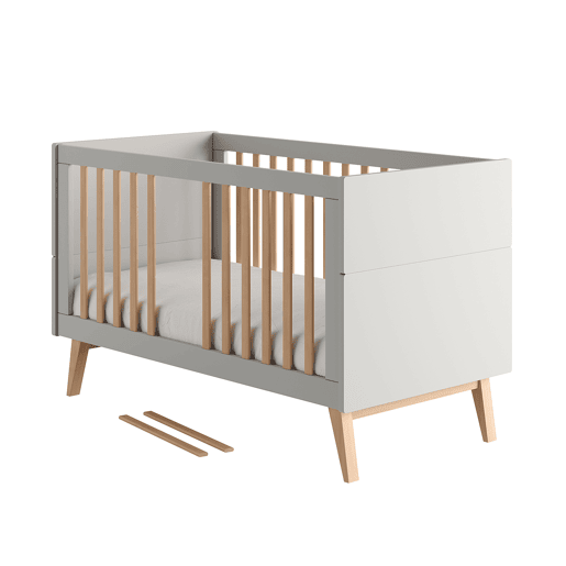 Berço evolutivo 70x140 e roupeiro 2 portas Pinio Swing Cinzento e madeira