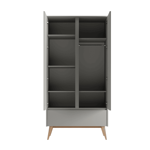 Berço evolutivo 70x140 e roupeiro 2 portas Pinio Swing Cinzento e madeira