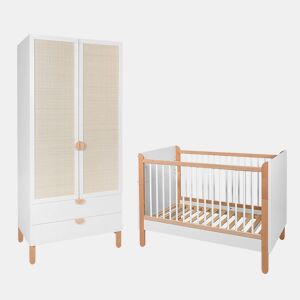 Berço 60x120 e roupeiro 2 portas Bellamy Laurie Branco e Madeira