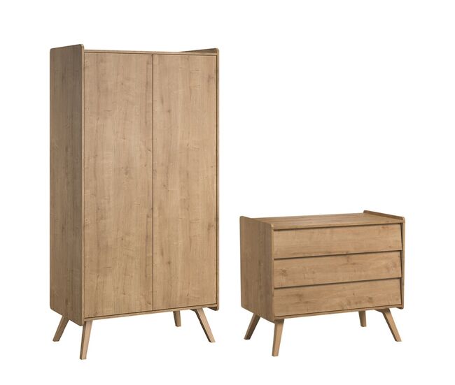 Cómoda 3 cajones y armario 2 puertas Vox Vintage Madera 100