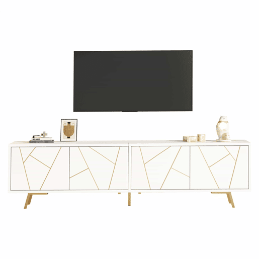 Móvel para TV 190x40x51,5 cm - com 4 portas, 6 pés metálicos, adequado para televisores de até 85 polegadas - branco e dourado