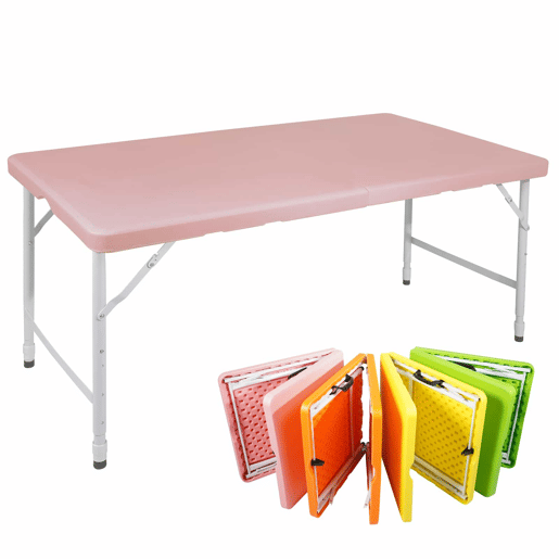 Mesa dobrável de 125 cm - portátil, resistente, com altura ajustável, multifuncional - rosa