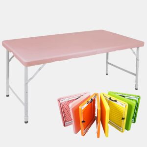 Mesa dobrável de 125 cm - portátil, resistente, com altura ajustável, multifuncional - rosa