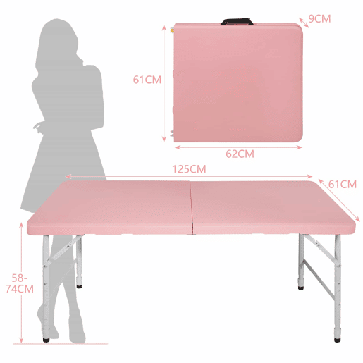 Mesa dobrável de 125 cm - portátil, resistente, com altura ajustável, multifuncional - rosa