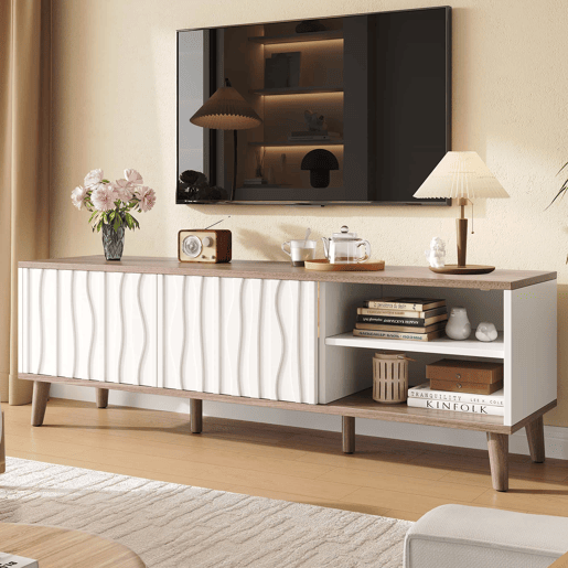 Móvel para TV LED 160x40x52 cm - com arrumação, porta de correr, para TVs até 70, estilo moderno para sala de estar e quarto - branco e nogueira escura